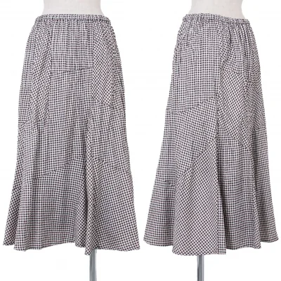 センソユニコt.b SENSOUNICO ギンガムチェックシワ加工切り替えスカート 白茶