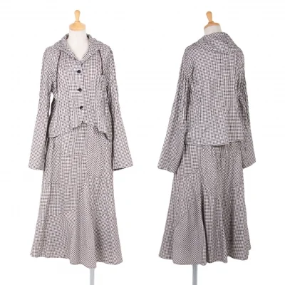 センソユニコt.b SENSOUNICO ギンガムチェックシワ加工セットアップスーツ 白茶