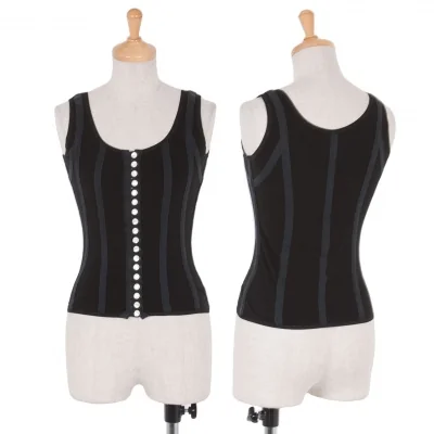 ジュニアゴルチエJUNIOR GAULTIER 多ボタンパイピングストレッチタンクトップ 黒紺