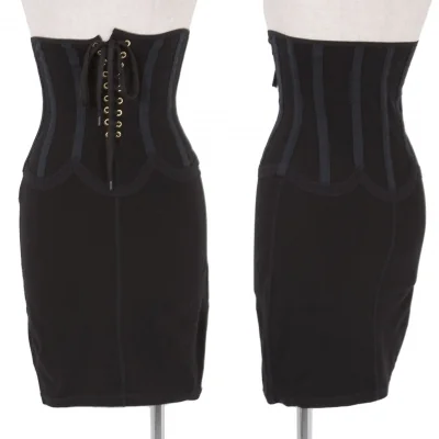 ジュニアゴルチエJUNIOR GAULTIER 編み上げパイピングストレッチスカート 黒紺