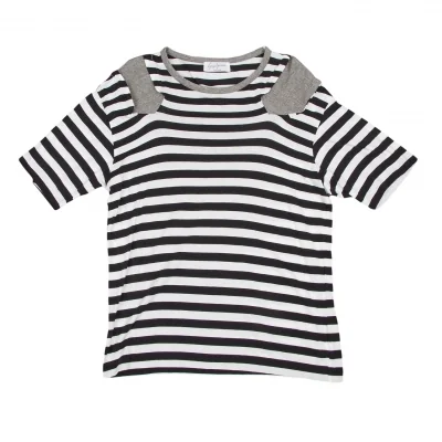 ヨウジヤマモト プールオムYohji Yamamoto POUR HOMME ショルダーパッチボーダーTシャツ