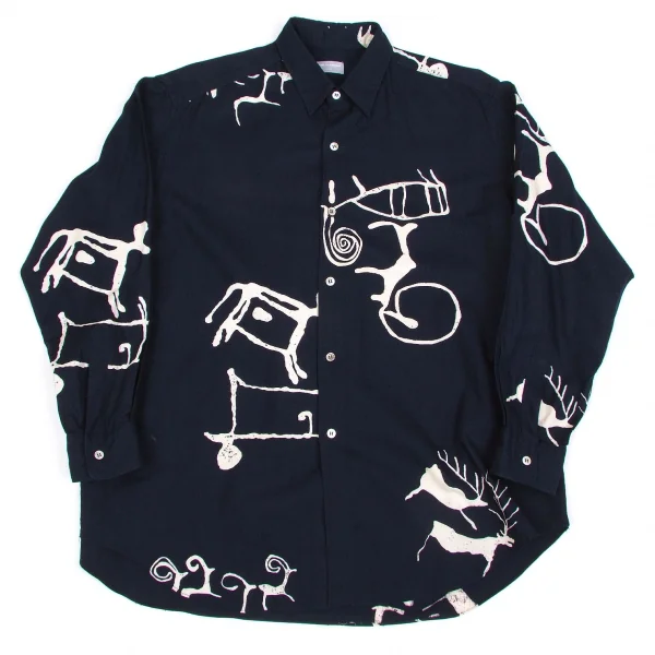 コムデギャルソン オムCOMME des GARCONS HOMME PLUS 柄プリント長袖コットンシャツ