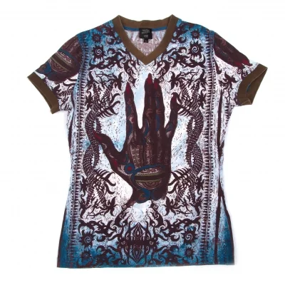 ジャンポールゴルチエ ファムJean Paul GAULTIER FEMME ネイティブプリントVネックTシャツ 水色茶他