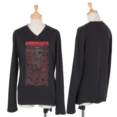 【SALE】ジャンポールゴルチエファムJean Paul GAULTIER FEMME トライバルプリント長袖Tシャツ 黒赤