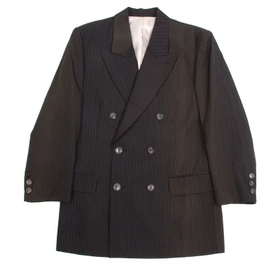 【SALE】ジャンポールゴルチエ クラシックJean Paul GAULTIER CLASSIQUE ストライプピークドラペルダブルブレストジャケット 黒茶