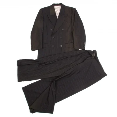ジャンポールゴルチエ クラシックJean Paul GAULTIER CLASSIQUE ストライプピークドラペルダブルブレストセットアップスーツ 黒茶