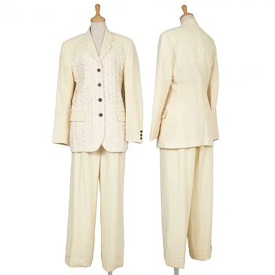 【最終値下げ】ジャンポールゴルチエファムJean Paul GAULTIER FEMME ウールナイロン装飾デザインセットアップスーツ 生成り