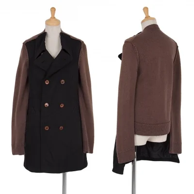 【SALE】コムコム コムデギャルソンCOMME des GARCONS ニット切替ポリ縮ダブルロングジャケット