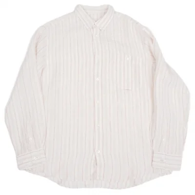 【SALE】パパスPapas ストライプボタンダウンシャツ 淡ピンクモカ
