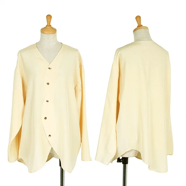 (SALE) JURGEN LEHL Silk deformation no collar shirt Ivory M K-48283_001