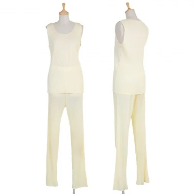 プリーツプリーズPLEATS PLEASE プリーツタンクトップセットアップスーツ クリーム