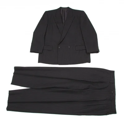 コムデギャルソンオムドゥCOMME des GARCONS HOMME DEUX ウールストライプダブルセットアップスーツ 黒グレー紺