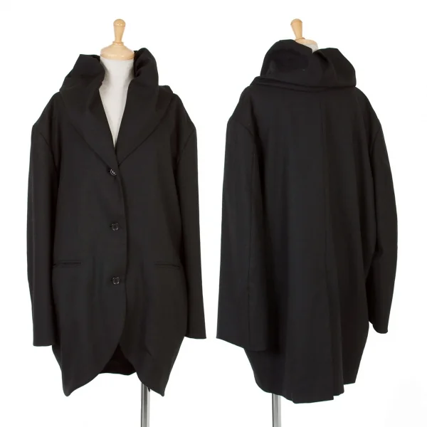 ロメオジリROMEO GIGLI ウールポリドレープカラージャケット 黒9 (K-49305)