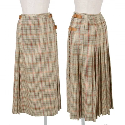 インゲボルグINGEBORG ガンクラブチェックプリーツラップスカート ベージュ水色茶他