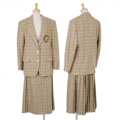 インゲボルグINGEBORG ガンクラブチェックセットアップスーツ ベージュ水色茶他