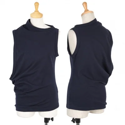 ヨウジヤマモトファムYohji Yamamoto FEMME 天竺アシンメトリーデザインノースリーブ 紺