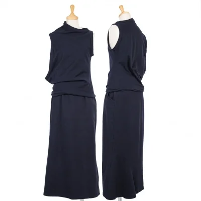 ヨウジヤマモトファムYohji Yamamoto FEMME 天竺アシンメトリーデザインセットアップ 紺