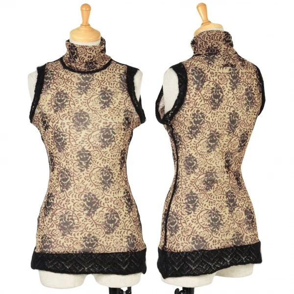 【SALE】ジャンポールゴルチエファムJean Paul GAULTIER FEMME 唐草プリントニット切替パワーネットノースリーブ