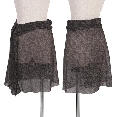 イッセイミヤケISSEY MIYAKE ダマスクプリントシースルースカート ベージュチャコール