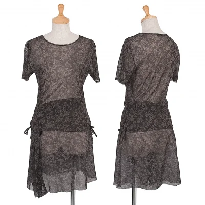 イッセイミヤケISSEY MIYAKE ダマスクプリントシースルーセットアップ ベージュチャコール