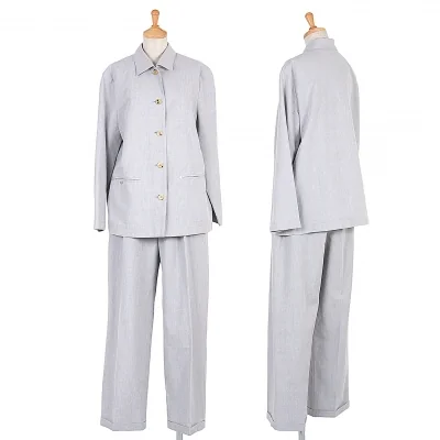 マドモアゼルノンノンMademoiselle NON NON 混紡ヘリンボーンセットアップスーツ ライトグレー