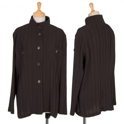 ヒロコビスHIROKO BIS ポリプリーツジャケット こげ茶