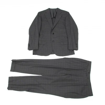 トゥモローランドTOMORROWLAND エルメネジルドゼニア Ermenegildo Zegna 生地ウールグレンチェックセットアップスーツ グレー
