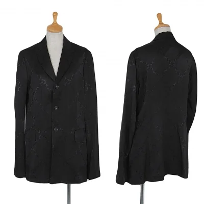 コムコム コムデギャルソンCOMME des GARCONS 唐草チェックロングジャケット 黒