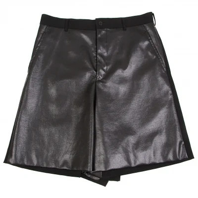 【SALE】コムデギャルソンオムプリュスCOMME des GARCONS HOMME PLUS フロントフェイクレザーウールギャバハーフパンツ