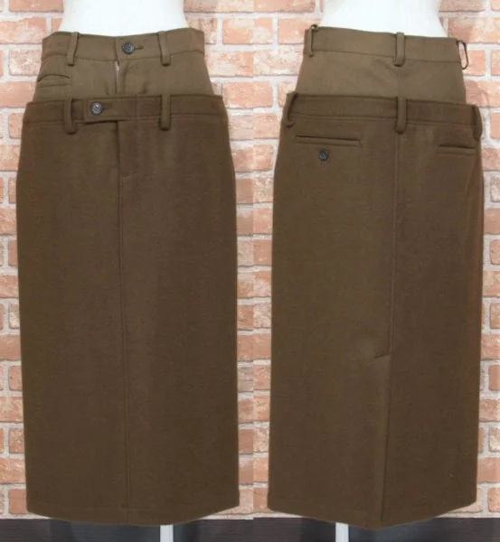 Y s 2-stage Angola wool skirt(K-3631) khaki  K-3631_001