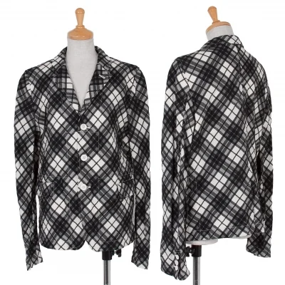 【SALE】コムコム コムデギャルソンCOMME des GARCONS ウールチェックステッチジャケット 黒グレーオフ