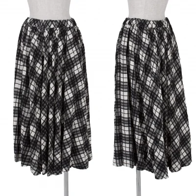 コムコム コムデギャルソンCOMME des GARCONSウールチェックステッチプリーツスカート 黒グレーオフ