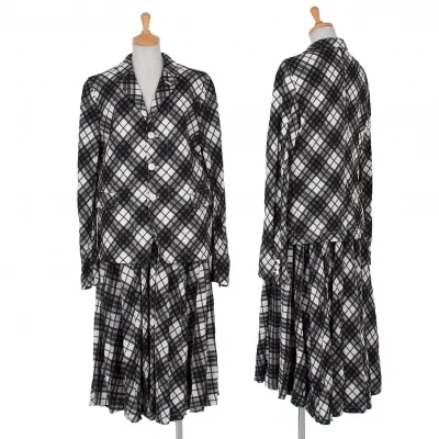 コムコム コムデギャルソンCOMME des GARCONS ウールチェックステッチセットアップ 黒グレーオフ