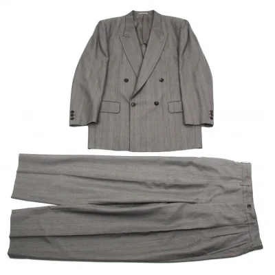 コムデギャルソン オムCOMME des GARCONS HOMME ストライプウールダブルセットアップスーツ 濃淡グレー茶