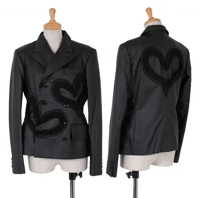 コムデギャルソンCOMME des GARCONS フリルハートフェイクレザーダブルジャケット 黒