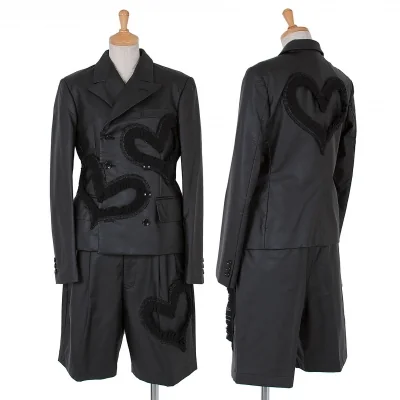 コムデギャルソンCOMME des GARCONS フリルハートフェイクレザーダブルセットアップスーツ 黒