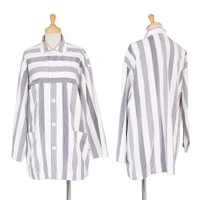 ローブドシャンブル コムデギャルソンrobe de chambre COMME des GARCONS ストライプ切替長袖シャツジャケット 白紺