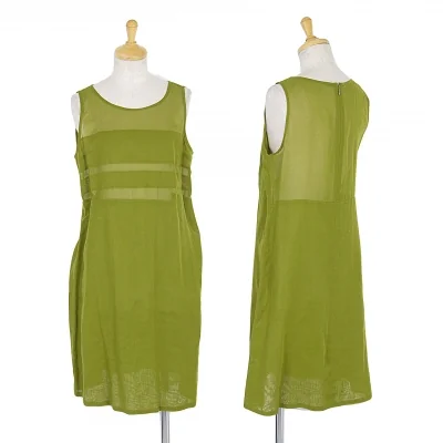 【SALE】ジジリgigli コットン切替シースルーノースリーブワンピース オリーブ
