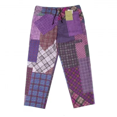 新品!ヨウジヤマモトプールオムYohji Yamamoto pour homme 阪急メンズ限定パッチワーク格子柄プリントウールギャバ紐パンツ 紫他