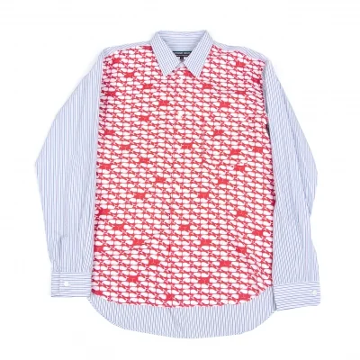 コムデギャルソンオムドゥCOMME des GARCONS HOMME DEUX クジラプリント切替ストライプシャツ