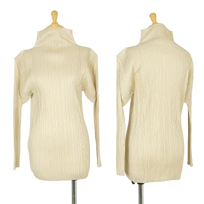 プリーツプリーズPLEATS PLEASE プリーツハイネックカットソー ベージュ