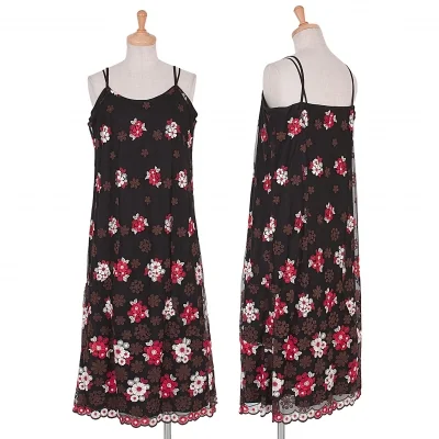 ローブドシャンブル コムデギャルソンrobe de chambre COMME des GARCONS花刺繍レースレイヤードワンピース 黒赤白茶