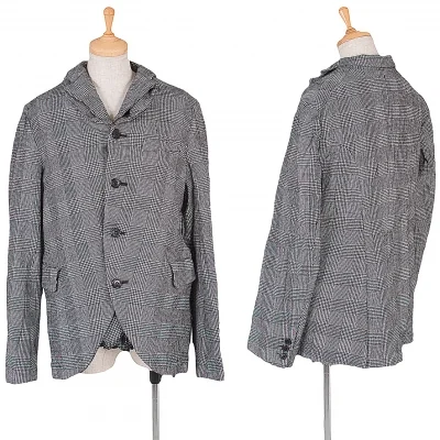 【SALE】コムコム コムデギャルソンCOMME des GARCONS 製品染めグレンチェックレイヤードジャケット 黒グレー