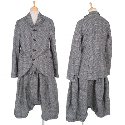 コムコム コムデギャルソンCOMME des GARCONS 製品染めグレンチェックレイヤードセットアップ 黒グレー
