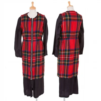 コムデギャルソンCOMME des GARCONS 縮絨タータンチェックレイヤードワンピース