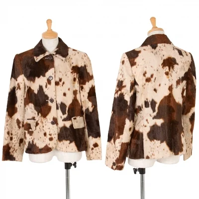 【SALE】ポールスミス ウーマンPaul Smith women 起毛ホルスタイン柄ステンカラージャケット ベージュ茶ピンク