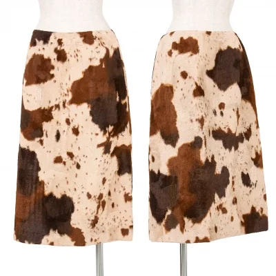 ポールスミス ウーマンPaul Smith women 起毛ホルスタイン柄スカート ベージュ茶ピンク