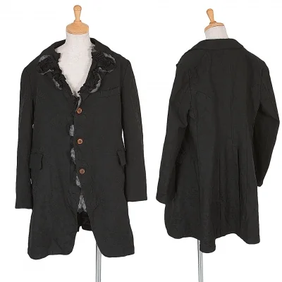 コムコム コムデギャルソンCOMME des GARCONS 製品染めフリル装飾花柄ジャガードジャケット