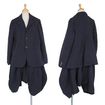 コムコム コムデギャルソンCOMME des GARCONS ポリ製品染めストライプセットアップ 紺