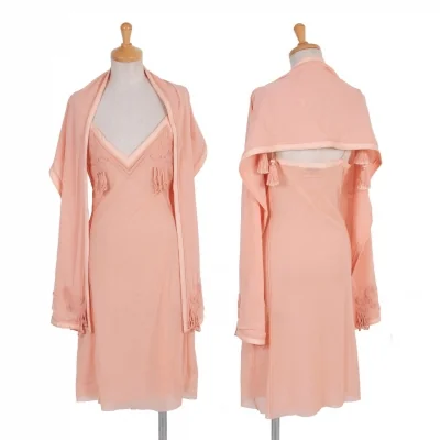 ジャンポールゴルチエファムJean Paul GAULTIER FEMME タッセルストラップパワーネットストール付きキャミワンピース サーモンピンク